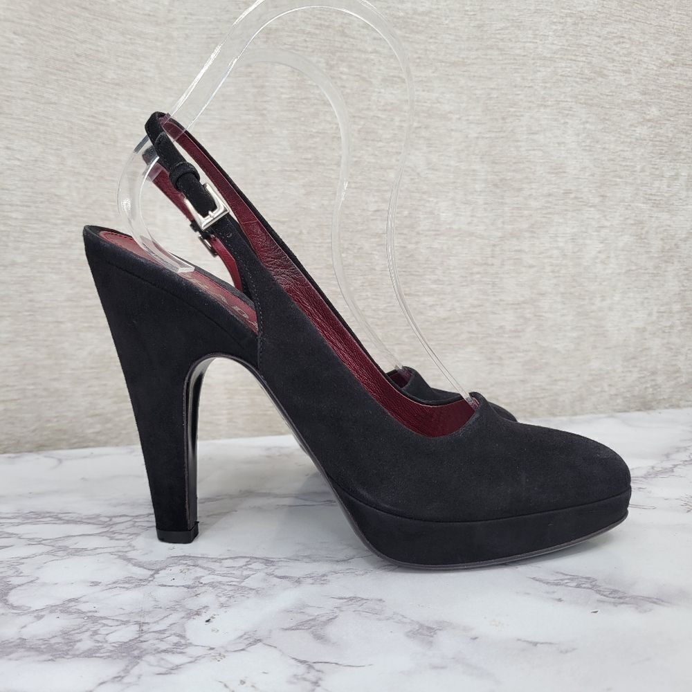 Prada Black Suede Slingback Heels Pumps